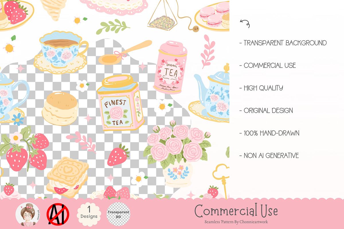 Afternoon Tea Seamless Pattern, a Pattern Graphic by Chonnieartwork (Photo 2 of 5)