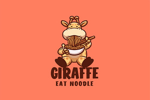 Giraffe Eat Noodle Cartoon Logo, a Branding & Logo Template by Gumrega Studio