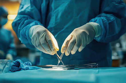 Surgical procedure with gloved hands, a Background Photo by Pixeness