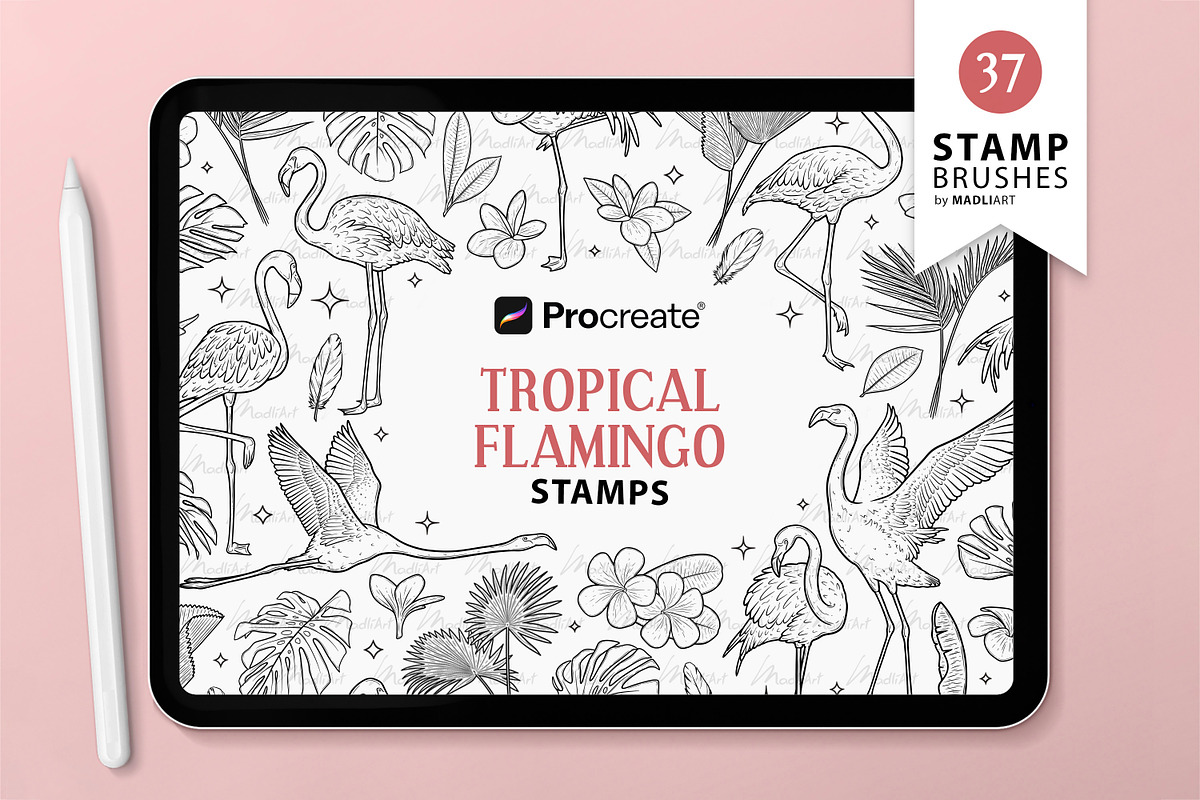 Tropical Flamingo Procreate Stamps, a Shape Add-On by MadliArt (Photo 1 of 5)