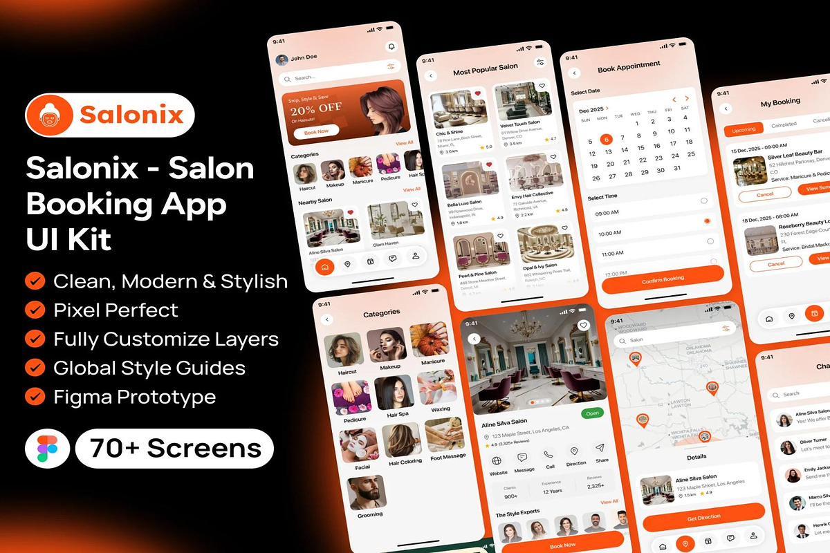 Salonix - Salon Booking App UI Kit, an UI Kit Template by Creative Perspective (Photo 1 of 8)