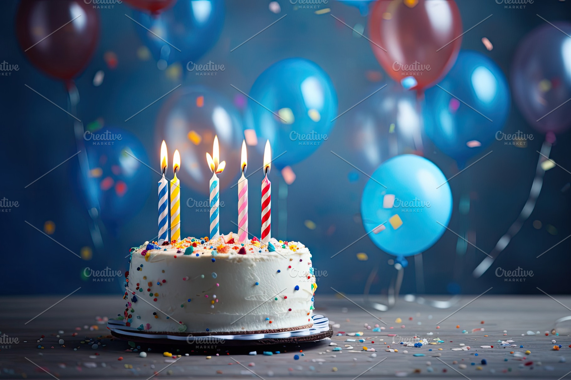Birthday cake with candles, balloons, a Photo by Iftikhar Alam