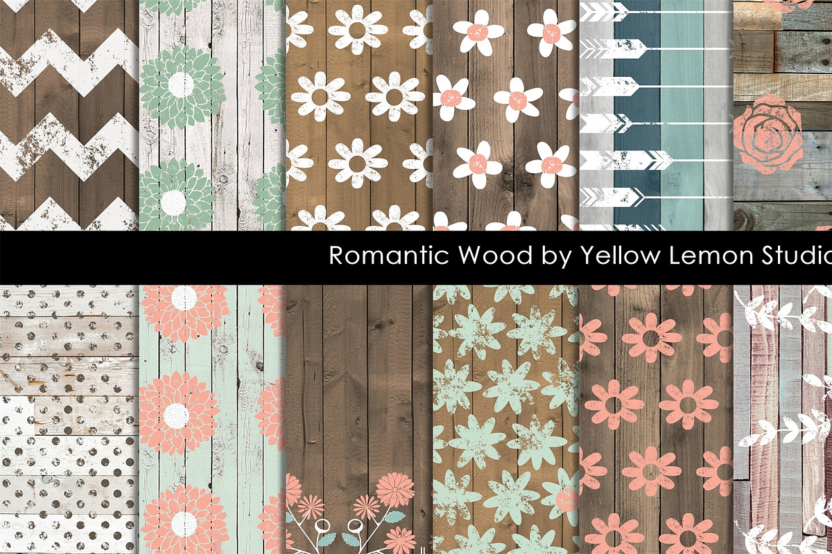 Wooden background with floral print, a Pattern Graphic by Yellow Lemon Studios