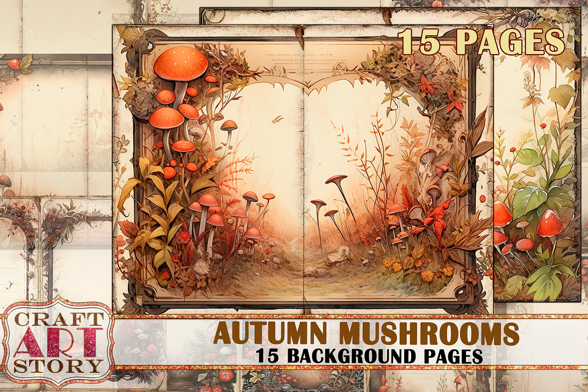 Autumn mushrooms Blank background, a Seasonal Illustration by CraftArtStory (Photo 1 of 4)