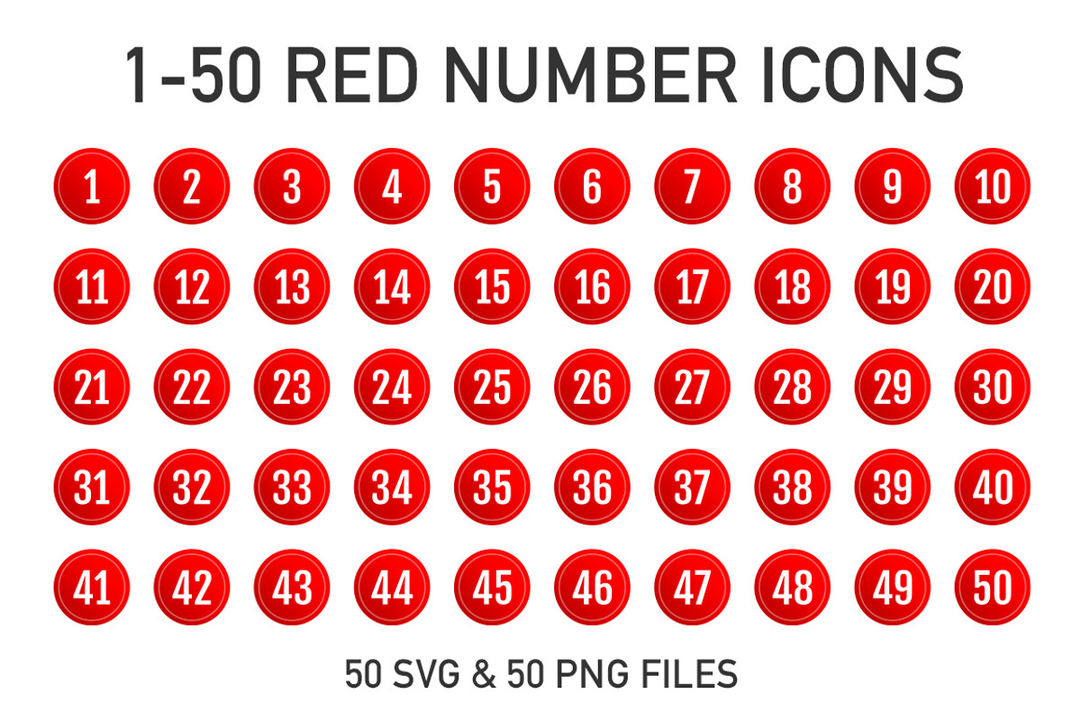 1-50 Red Round Number Icons, an Icon by Designs By Alfredo