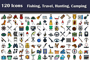 Set Of 120 Icons Fishing, Travel, Hu, an Outline Icon by Pavel Vectors