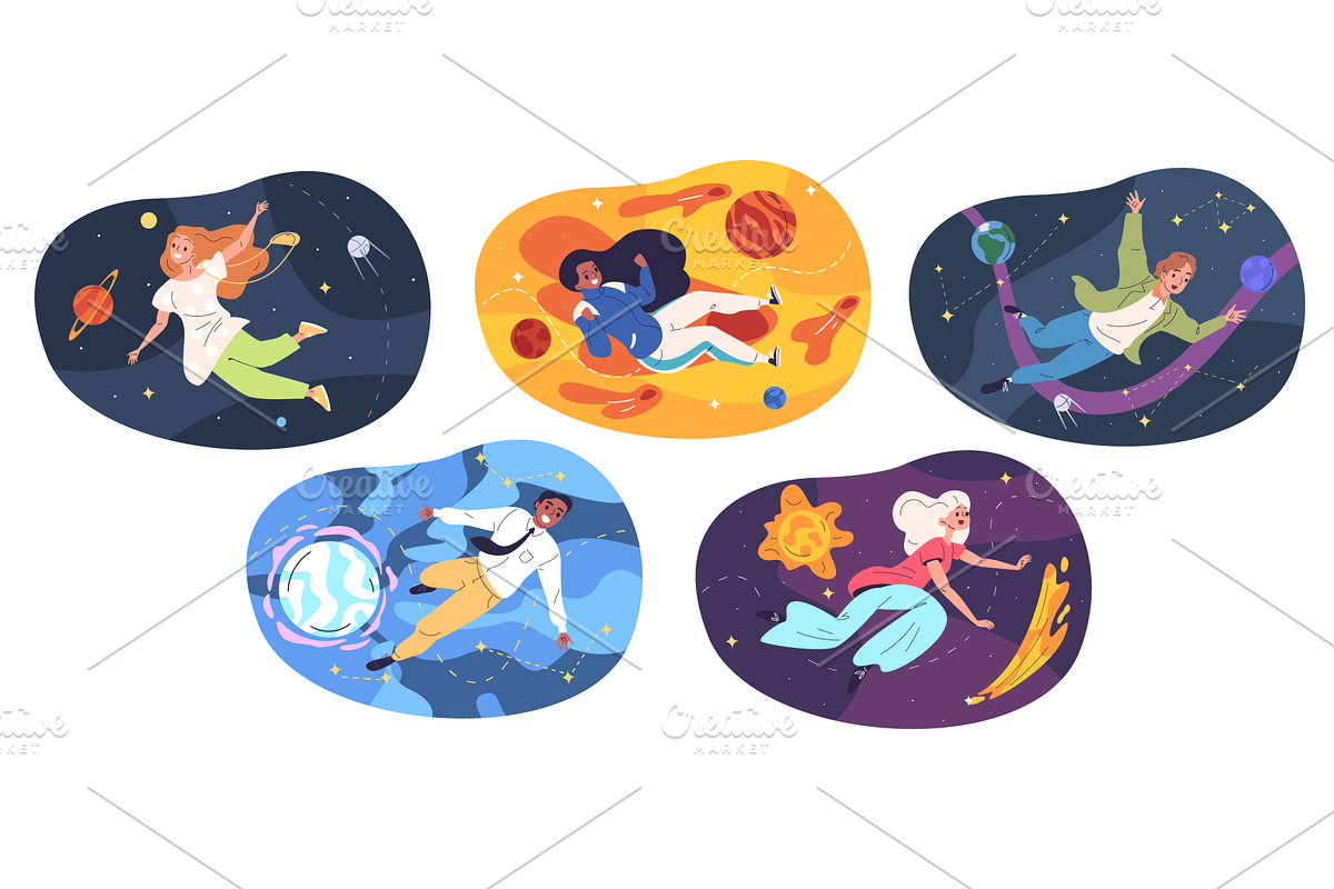 People flying space. Man woman dream, a Person Illustration by Stock-Smart-Start