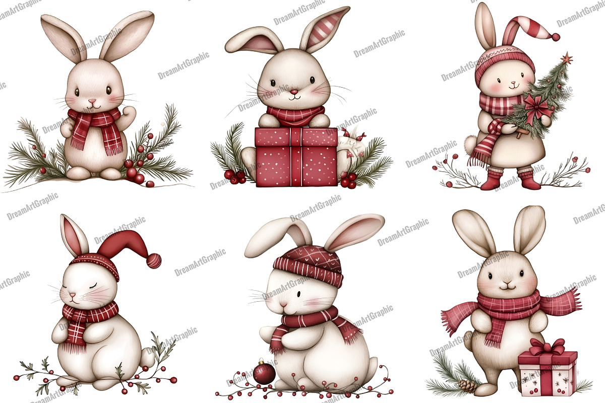 Whimsical Christmas Rabbit Clipart, an Illustration by DreamArtGraphic (Photo 4 of 5)