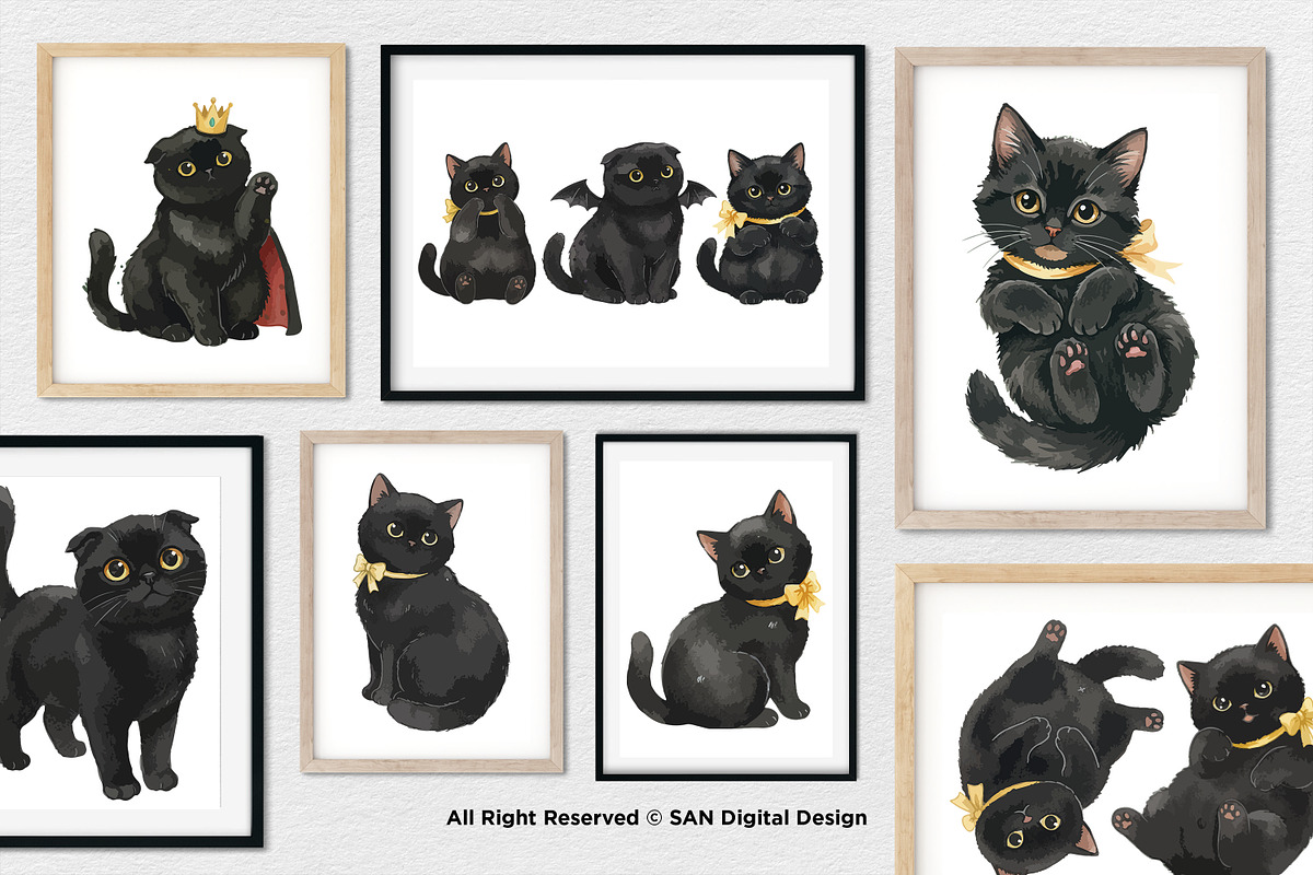 15 Bundle Watercolor Dark Cats Kiten, an Animal Illustration by Morspective (Photo 4 of 8)
