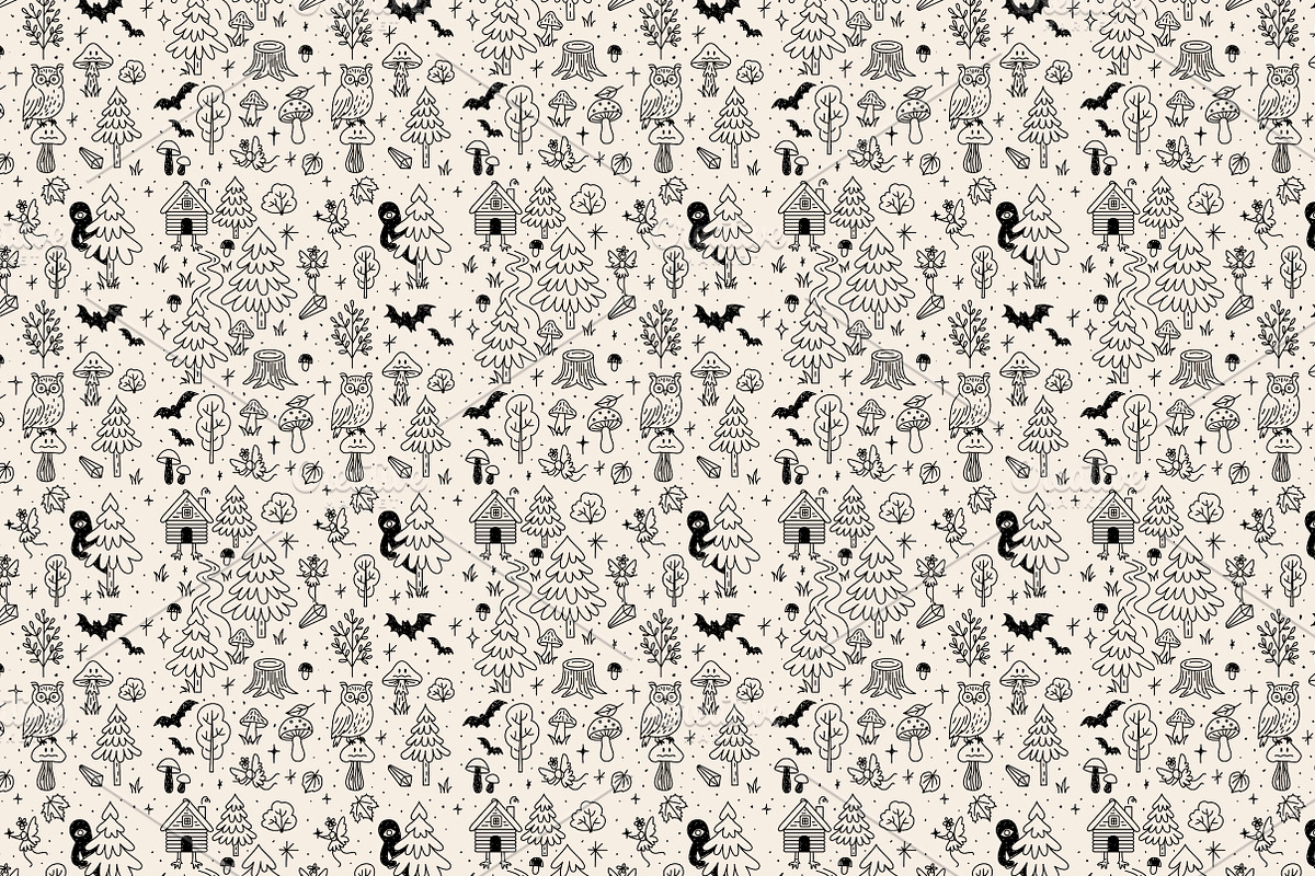 Witchy & Halloween Line Art Seamless, a Pattern Graphic by Lyolya Profitrolya (Photo 2 of 4)