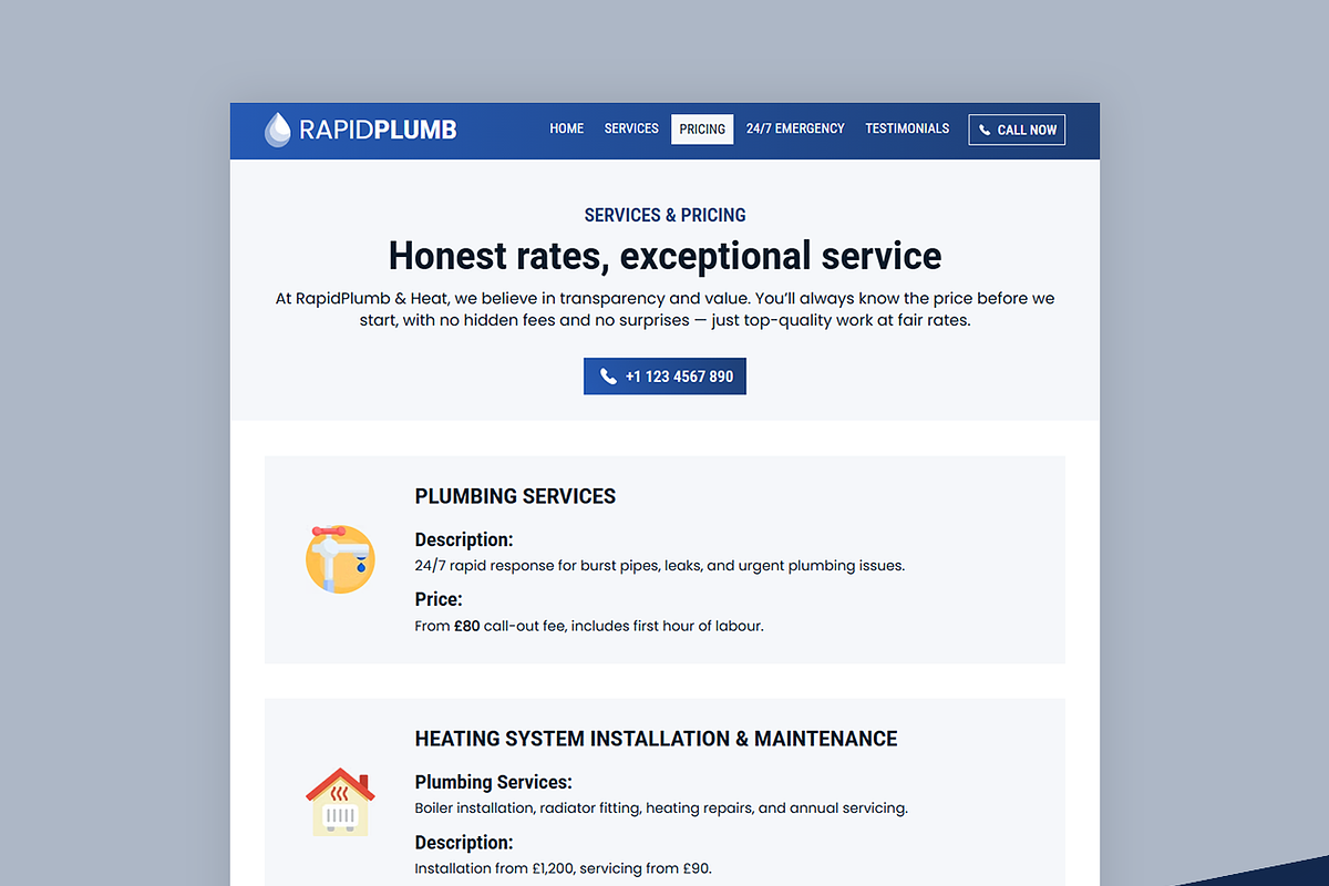 Plumbing Service Wix Studio Website preview 2