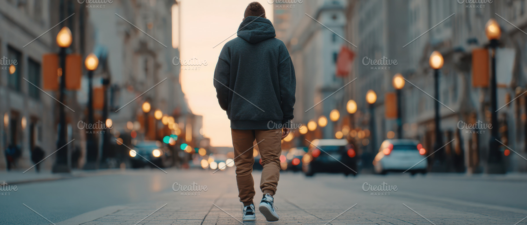 Person walking in city at dusk, a Person Photo by AlyaAnd