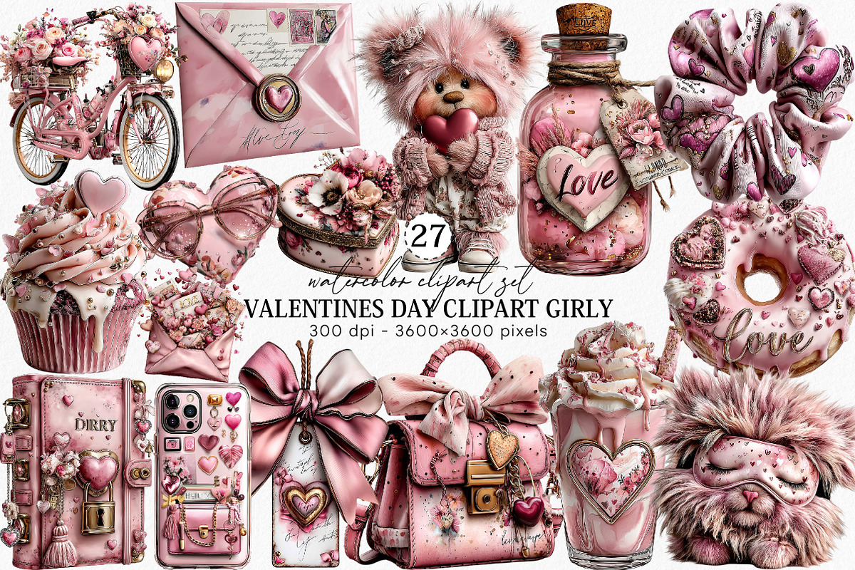 Valentine Day Clipart Girly Clipart, an Illustration by Canvas Craft (Photo 1 of 6)