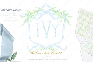 Ivy Light Blue Watercolor Crest