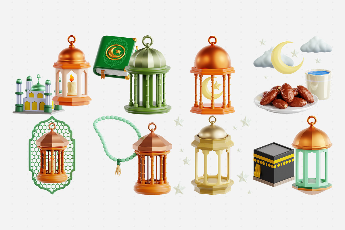 Ramadan Lantern 3D Icon Set, an Object 3D Model by Eklip Studio (Photo 2 of 3)