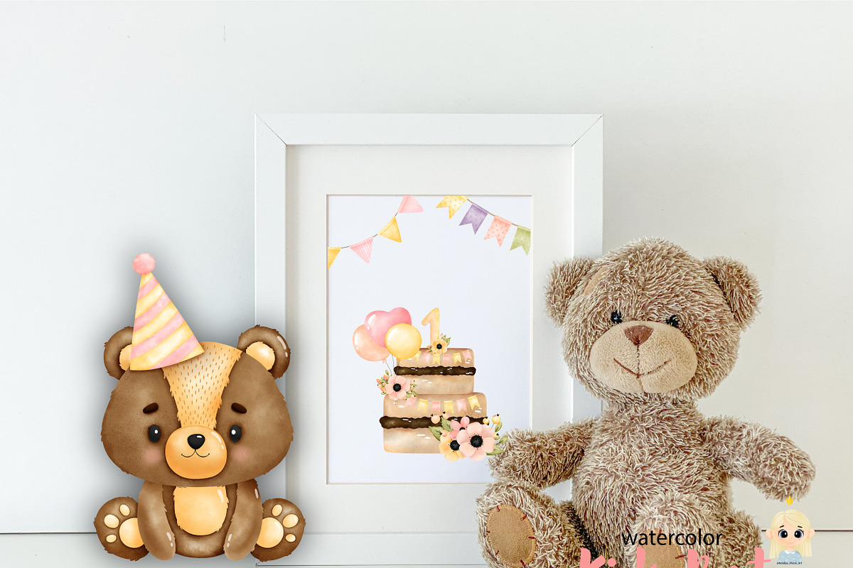 Baby Girl Birthday Party Clipart, an Animal Illustration by Natalya_Mona_Art (Photo 7 of 9)