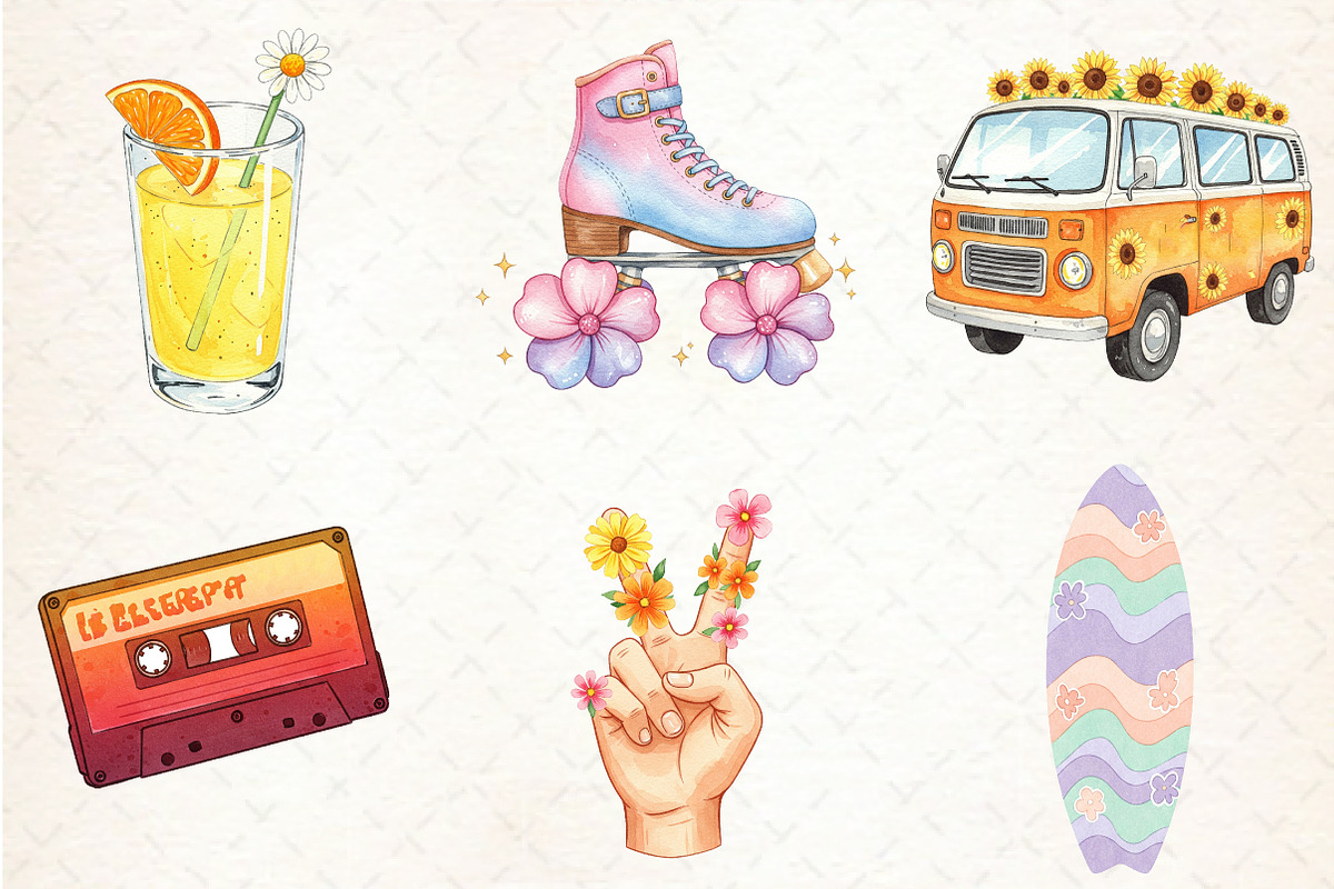 Retro Groovy Summer Clipart, an Illustration by Libby Wishes (Photo 3 of 7)