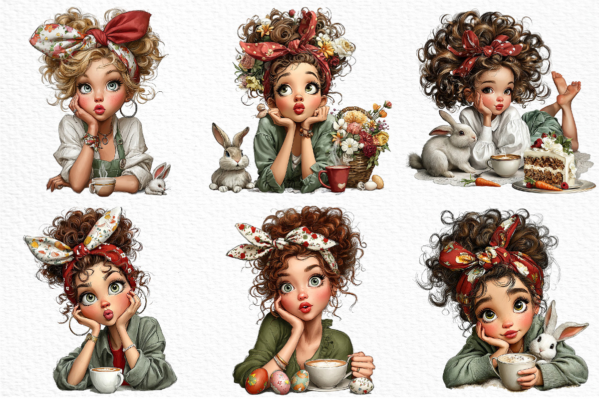 Whimsical Easter Coffee Girl Clipart, an Illustration by Craft Nest (Photo 5 of 12)