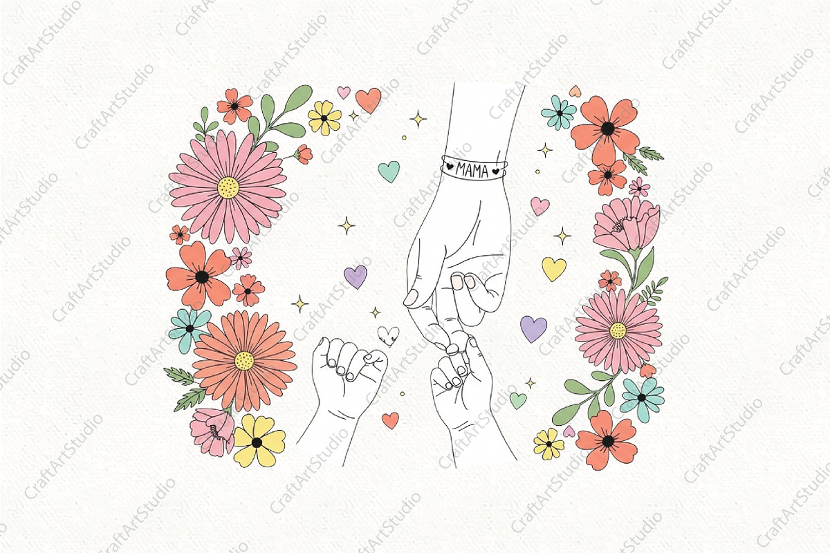 Mama and Kids Holding Hands Mother's, an Illustration by CraftArtStudio (Photo 1 of 4)