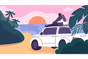 Couple with car looking back view, an Object Illustration by YummyBuum
