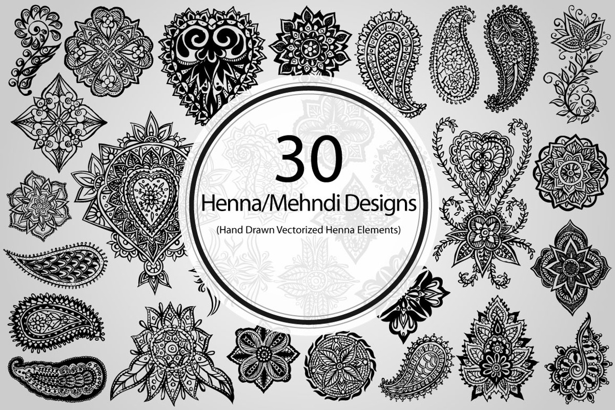 30 Henna/Mehndi Designs (Vector), an Object Graphic by BIOWORKZ (Photo 1 of 5)