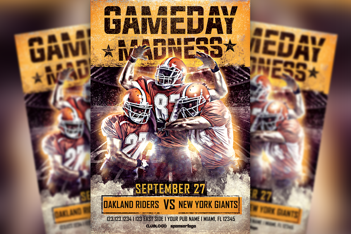 Gameday Madness Football Flyer, a Flyer Template by Graphic Boutique (Photo 1 of 2)