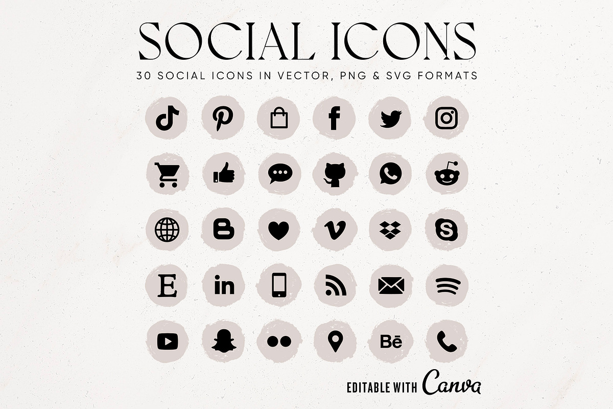 Modern Greige Social Media Icons, an Outline Icon by Indie Grace Design (Photo 1 of 2)