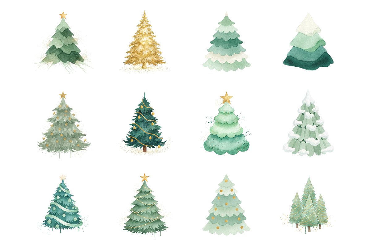 Watercolor Christmas Trees Clipart, an Illustration by SinaCreation (Photo 3 of 7)