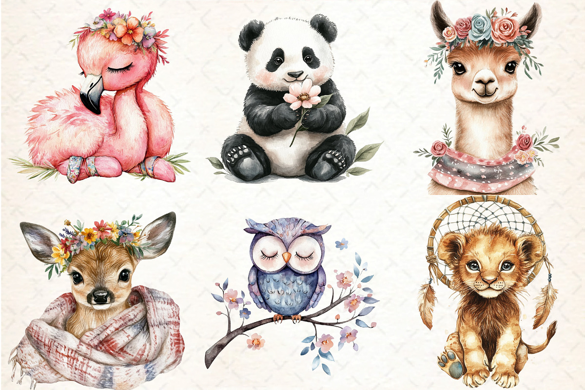 Boho Baby Clipart Bundle Boho Animal, an Illustration by DreamCafeArt (Photo 2 of 7)