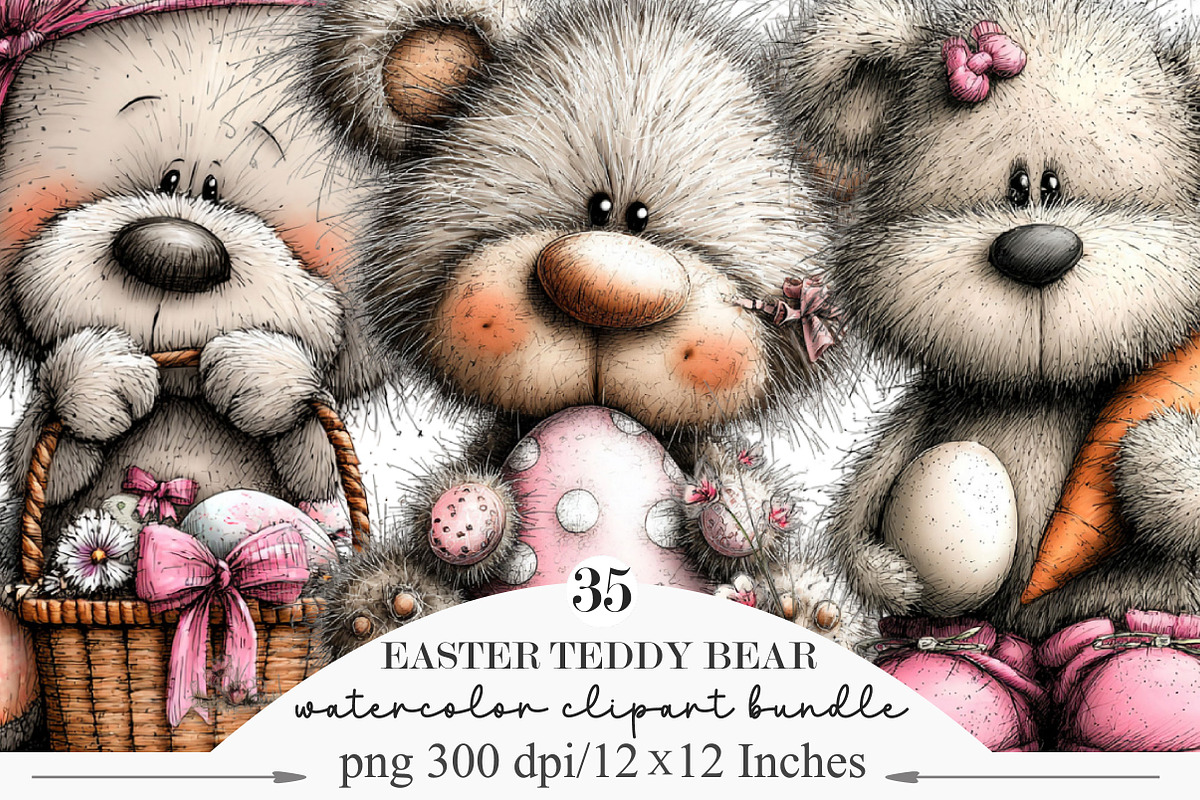 Whimsical Easter Teddy Bear Clipart, an Illustration by Designking (Photo 1 of 5)