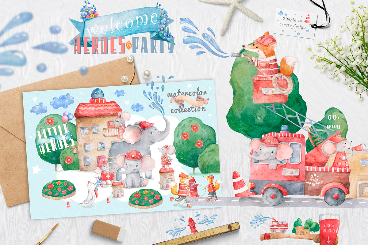 Little Heroes Cute watercolor animal, an Animal Illustration by Ann Art Houze (Photo 2 of 9)