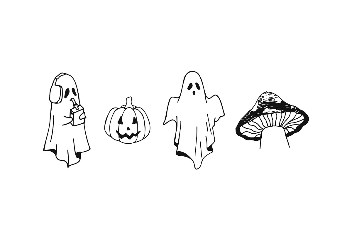 Halloween ghosts vector sketches, a Seasonal Illustration by yabluko_draws (Photo 5 of 5)
