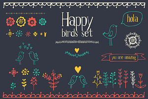 Happy birds graphic elements