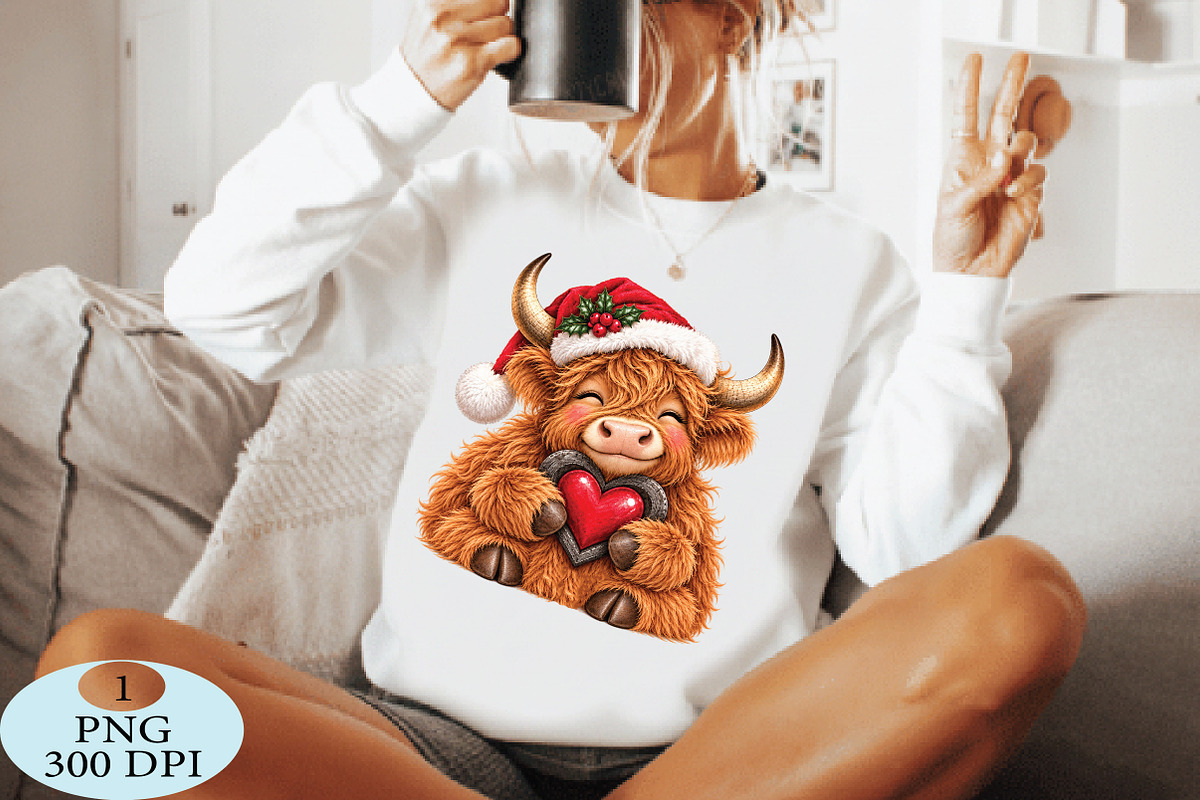 Christmas Highland Cow Heart PNG, a Seasonal Illustration by Daily.Designs (Photo 4 of 5)