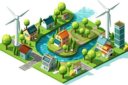 Sustainable City Concept Art: Green Energy with Wind Turbines and Eco-Friendly, a Photo by AS photostudio