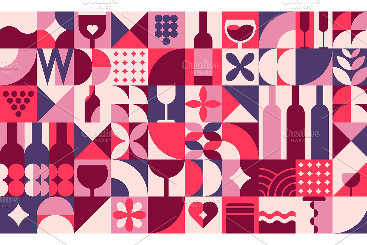 Geometric wine alcohol drink, a Food Illustration by Buch&Bee