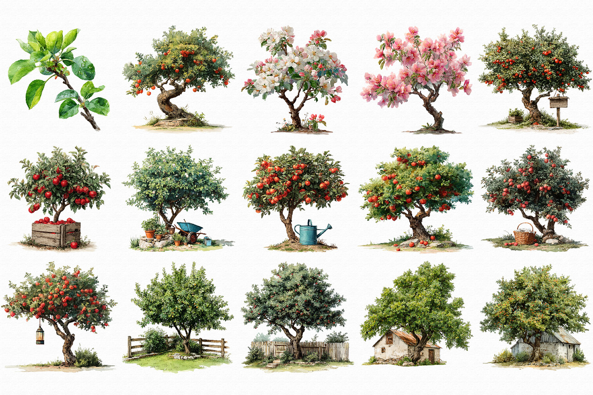 Orchard Watercolor Clipart PNG, an Illustration by Libby Wishes (Photo 2 of 7)