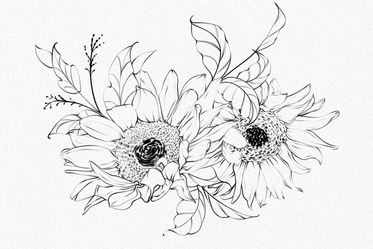 Procreate flower stamp, sunflower, a Brush Add-On by AnnaPolitmerskaja (Photo 3 of 11)
