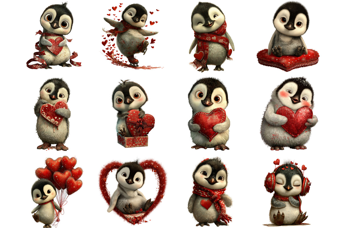 Kawaii Penguin Valentine Clip-art, an Illustration by Designking (Photo 2 of 5)
