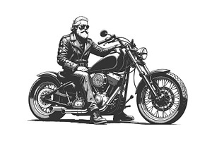 Bearded Biker Riding Motorcycle, a Transportation Illustration by AlexArt