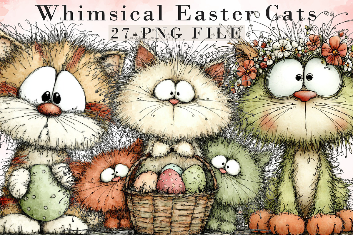 Whimsical Easter Cats Clipart, an Illustration by Libby Wishes (Photo 1 of 8)