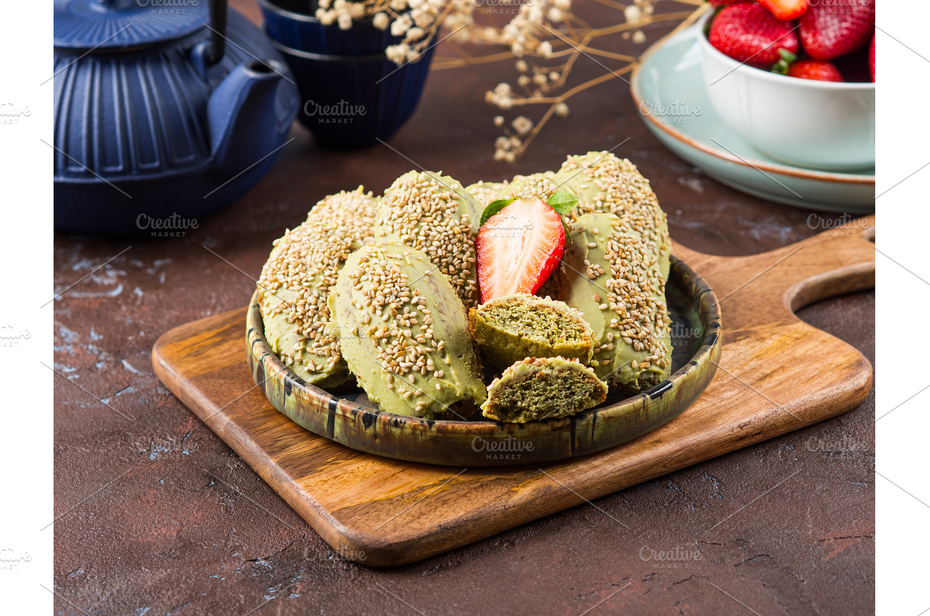 Matcha madeleine cookies with green, a Food & Drink Photo by Lifemorning
