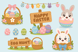 Easter Bunny and Egg Collection Set, a Seasonal Illustration by Artpon Illustration