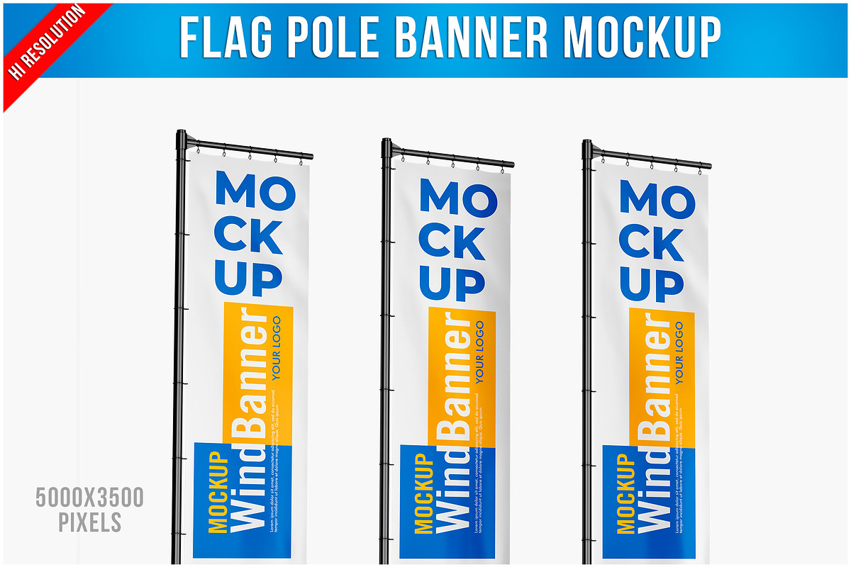 Flag Pole Banner Mockup PSD, an Advertising Mockup by Bruno's Shop (Photo 1 of 4)