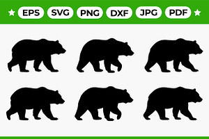 Walking Bear Silhouette Vector Pack, an Object Graphic by Artonix