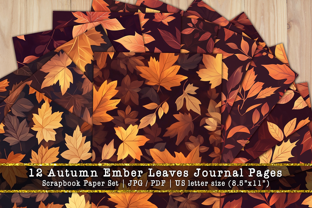 Autumn Ember Leaves Journal Pages, a Background Graphic by V Design Creator (Photo 1 of 12)