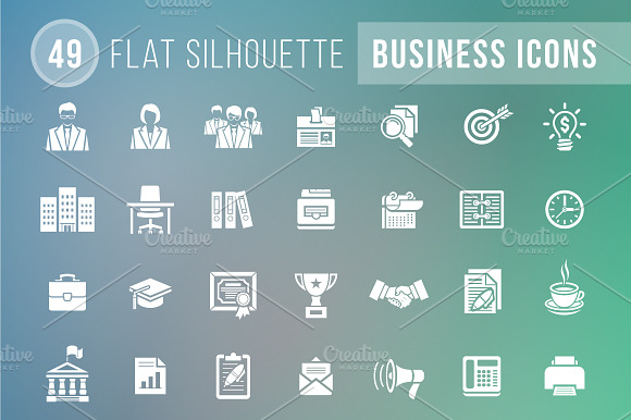 Flat Silhouette Business Icons