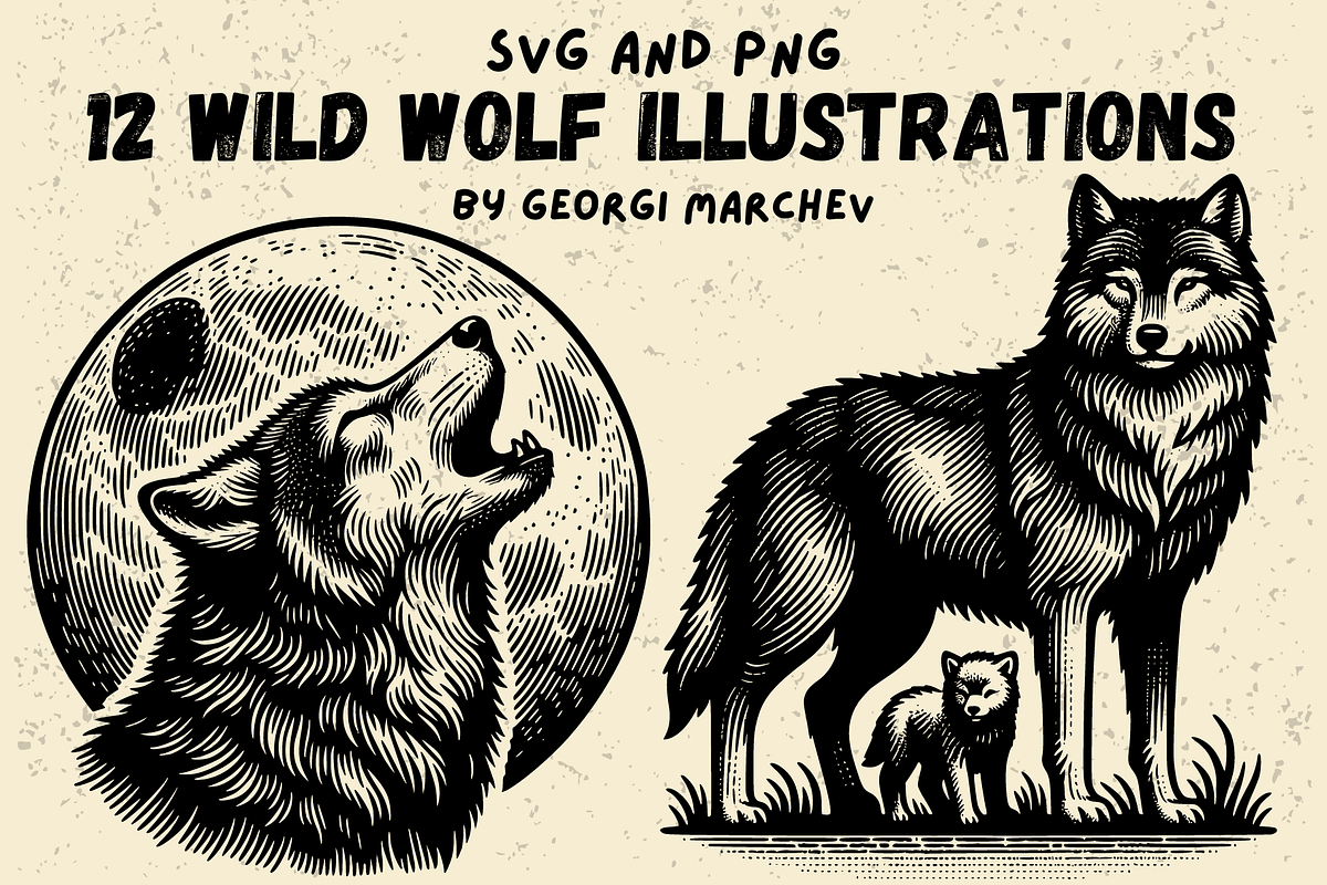 Wolves Illustrations Bundle SVG PNG, an Animal Illustration by Ray Crimson