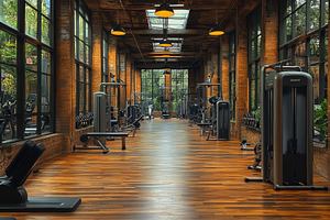 Modern fitness center with natural l, a Photo by Tanuart