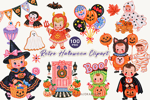 Retro Halloween Clipart Bundle